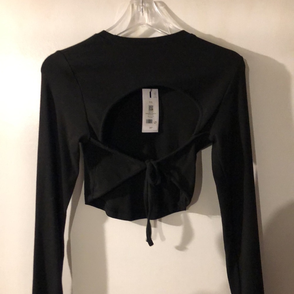 Dynamite long sleeve black crop top with open back